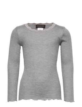 Beatha Silk T-Shirt W/ Lace Tops T-shirts Long-sleeved T-shirts Grey Rosemunde Kids