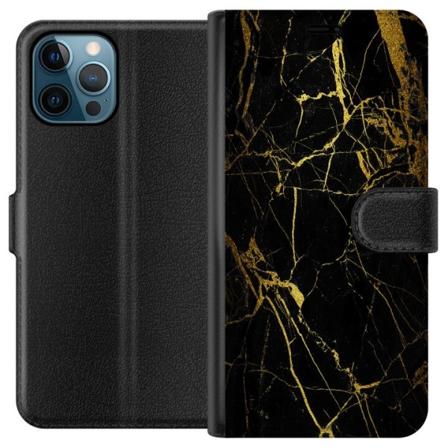 Apple iPhone 12 Pro Max Tegnebogsetui Marmor Sort & Guld