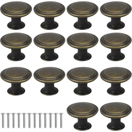 16 stk Vintage Skuffehåndtak 29mm Runde Bronse Skuffehåndtak Messing