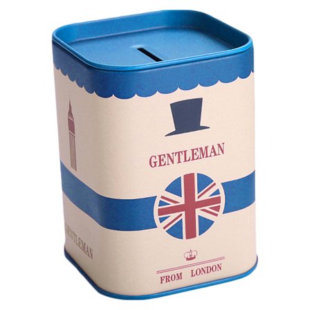 Søt sparegris metall firkantet London Gentleman blikk. Spare penger for etui for voksne Barn Jenter Gutter Smykkeskrin Oppbevaring for tank