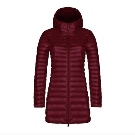 Dunjakke til kvinder, tynd og lang, vinrød XXXL
