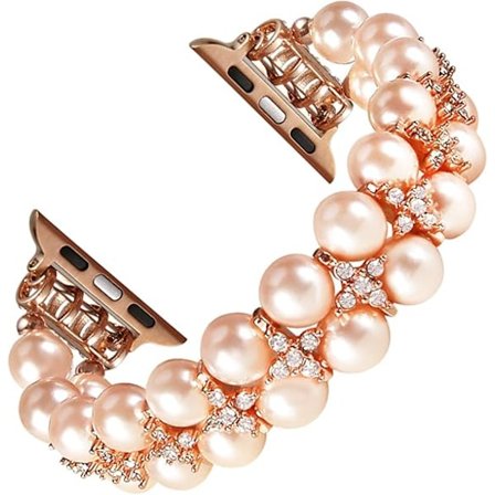 Pärlarmband Kompatibelt med Apple Watch Armband Dam 42/44/45mm, Konstgjort Elastiskt Stretch Bling Diamant Smycken Armband Ersättningsband