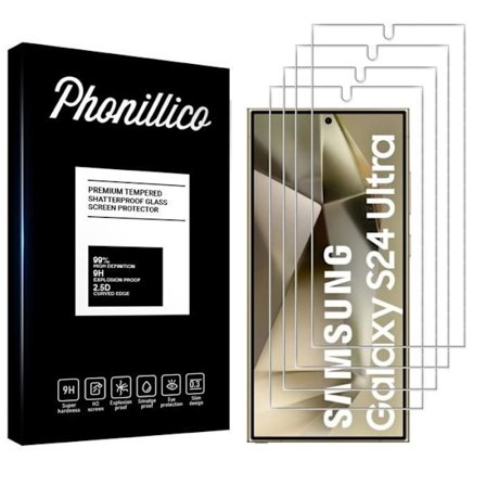 Hærdet Glas til Samsung Galaxy S24 ULTRA [Pack 4] Beskyttelsesfilm til Skærm Phonillico
