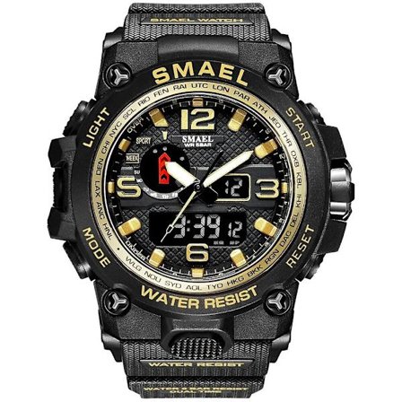 Smael klockor för män 50 m vattentät klocka Alarm Reloj Hombre 1545d Dual Display Armbandsur Quartz Military Watch Sport Ny Herr