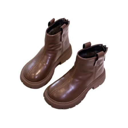 Flickor Pojkar Mode Rund Toe Booties Baksida Dragkedja Läder Boot