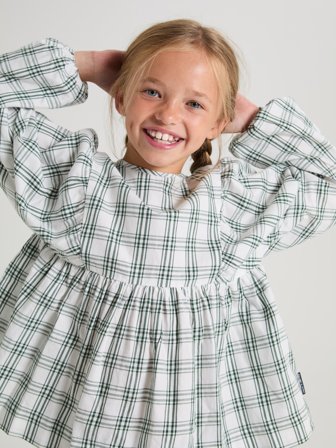 Polarn O. Pyret - Check blouse with puff sleeves - 140 - Childrenswear - green