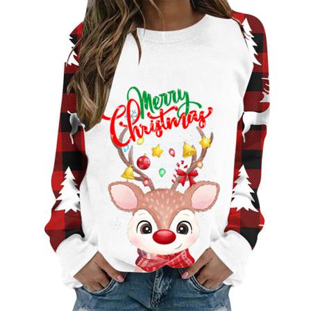 Damer Brev Printed Crew Neck Xmas Toppar Långärmad Pullover