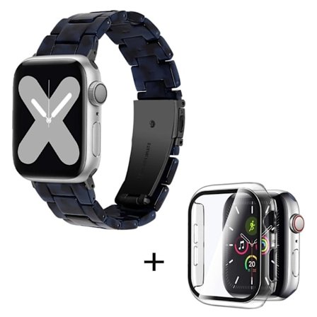 Apple Watch SE 2022 (44mm) klockarmband med 3 pärlor i resin och genomskinligt hölje - Mörkblå