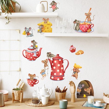 Vægklistermærker Køkken Kaffe Vægklistermærker Mus Kaffe Kop Væg