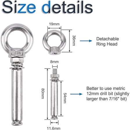 Udvidelsesbolt, 304 Rustfrit Stål Ringanker Øjebolt Udvidelses Skrue
