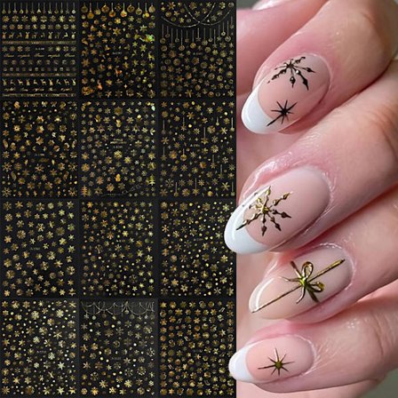 12 kpl Hopeisia Joulu 3D Lumihiutale Kynsitarroja Glitter Joulukuusi Piparkakkumies Lumimies Itseliimautuvat Tarrat Joulu Manikyyri Liukusäätimet[GPA]