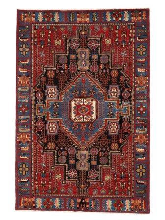 Handgeknüpft Nahavand 135X203 Wollteppich Dunkelrot/Schwarz Klein