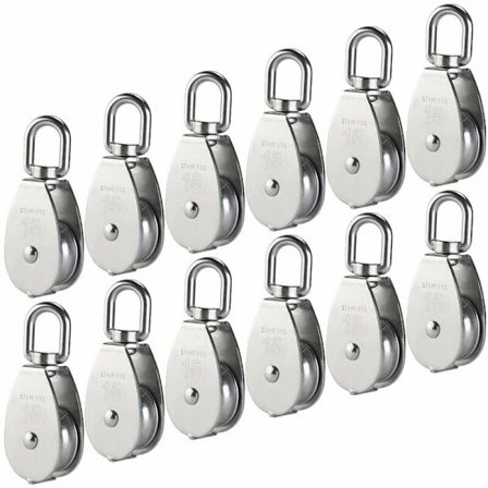 M15 Enkelt remskive 304 rustfrit stål, 15MM Enkelt remskiver rulleblok, Kran drejelig krog Glat stålwire kabel Belastning 77lbs/35Kg (12 stk)