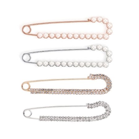 4 st broschnålar för kvinnor, brosch med falska imitationer av kristaller och pärlor