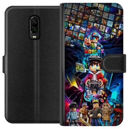 Kompatibelt Lommeboketui til OnePlus 6T Fargerikt Roblox-kollasje med spillkarakterer, kontroller og neonlys - energirik spilldesign