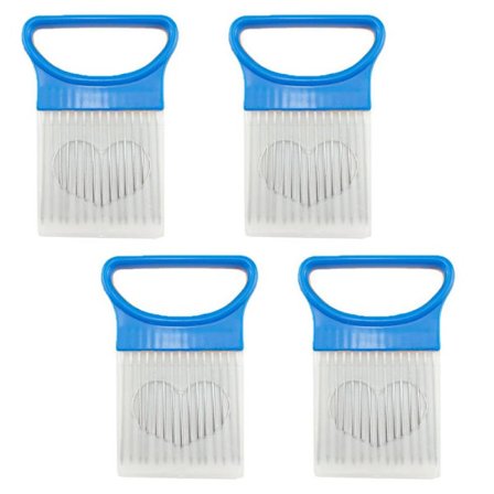 4 stk. løgskærer, grøntsags- og tomat-holder, blå