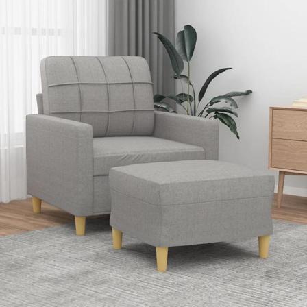 Vidaxl Fåtölj Med Fotpall Ljusgrå 60 Cm Tyg Grå