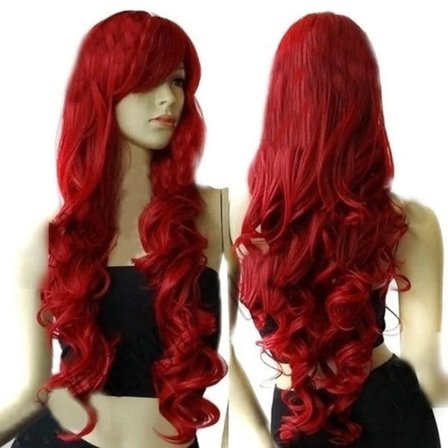 TG Mode Kvinner Lang Krøllete Vinrød Parykk Cosplay Party Parykk Hårextensions Rød