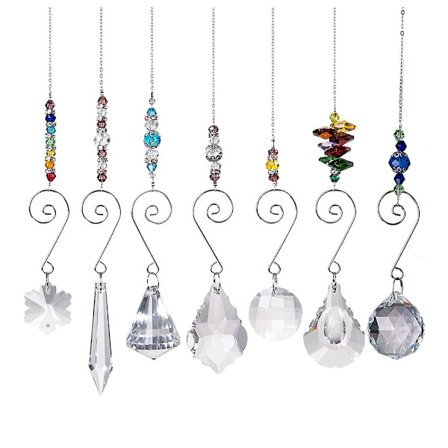 Sæt med 7 krystalvedhæng, solfanger hængende dekorationer til have, hjem og vindue