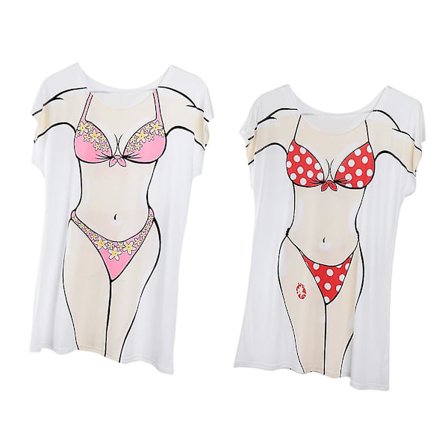 Rolig Dam Bikini Omslagströja med Blommor och Polka Dot - T-shirt Topp - Födelsedagspyjamas