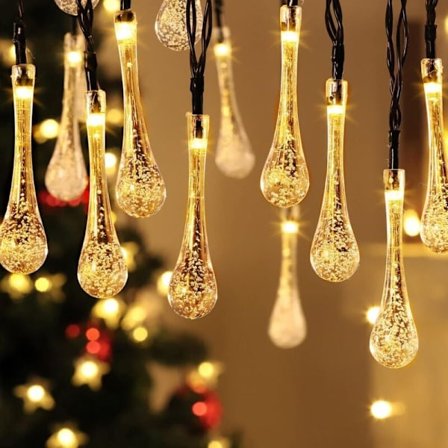 Solar julelyskæde, 30 LED 6,5 m vanddråbe lyskæde, varm hvid, vandtæt udendørs dekoration til hjem, have, terrasse