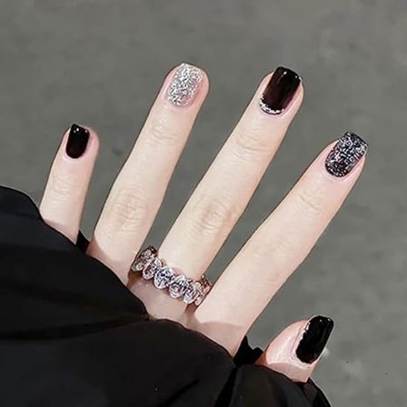 24 stk. Tryk på negle korte, firkantede falske negle, Night Elves falske negle blanke Desi