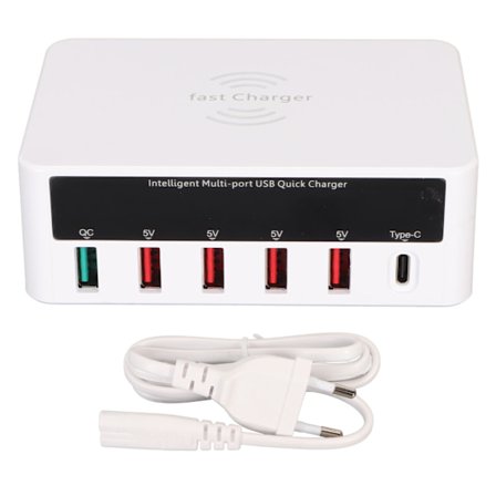 USB Hurtigopladningsstation Trådløs Multi Port 6 Porte 50W USB Hurtigopladningsstation 100‐240V EU Stik