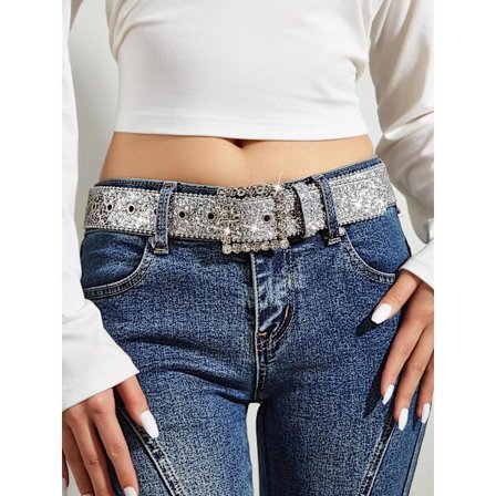 Light and luxurious glitter leather car bead belt all kinds of jeans
