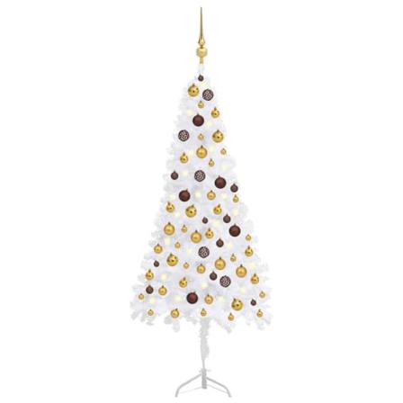 Plastgran För Hörn Med Led Och Julgranskulor Vit 120 Cm Pvc