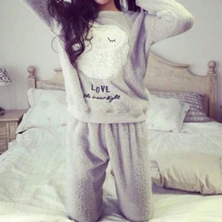 Kvinnors höst vinter varma flanell Kvinnor Pyjamas set
