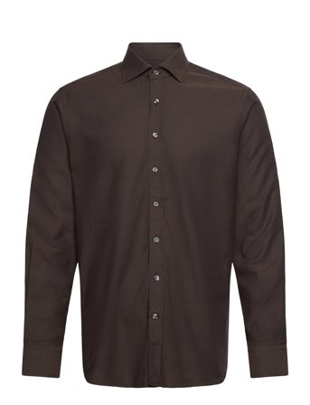 Oscar Jacobson Reg Fit Cut Away Brushed Flannel - Brown - 40