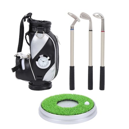 Desktop Golf Pen Set 3 Kulspetspennor och Mini Bag Zink Alloy Golf Pen Bag med BaseBlack Silver