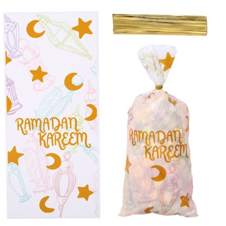50 st Ramadan Kareem Presentpåsar Eid Mubarak Godis Keks Påse