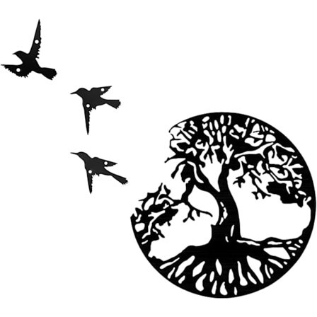 Trädgårdsväggkonst Utomhus Metall Trädliv Vägghängande dekor ,28cm/11.02in, svart