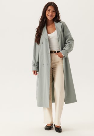 Bubbleroom - Belted Midi Trenchcoat - Dusty green - Kläder
