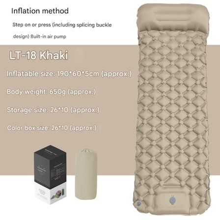 Nytt selvpumpende campingmadrass: Tykk og lett enkel luftmadrass, oppblåsbar og sammenleggbar dobbel campingmatte, kompakt khaki khak