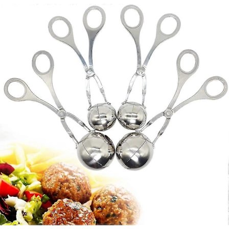 4 stk. Kødboldsskabere/Kødboldsværktøjer - Professionelle Kødboldsskabere i Rustfrit Stål, Cookie Pop-skabere, Is-tang, Cookiedej-ske til Køkkenet