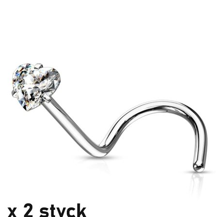 Obs 2 Skruvbara näspiercing i IP 316L stålmed vit Hjärtformad CZ