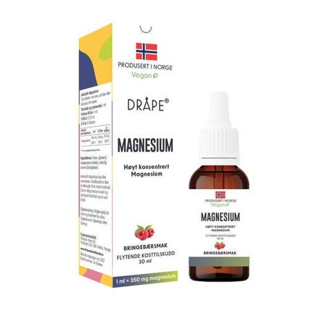 Dråpe magnesium 350 mg/ml bringebær 30 ml