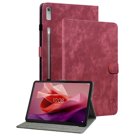 SKALO Lenovo Tab P12 Cute Tiger PU-nahkainen Lompakkokotelo - Punainen