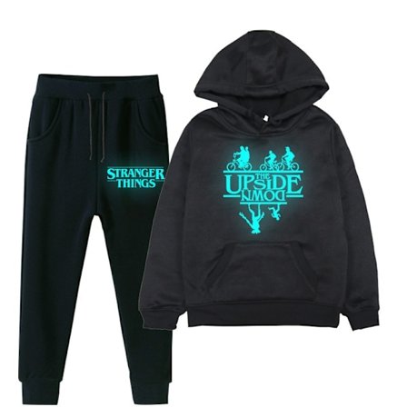 Stranger Things Glow Print Hættetrøje Sæt | Sweatshirt & Bukser Outfit*S*Sort 3 Sort 3 S