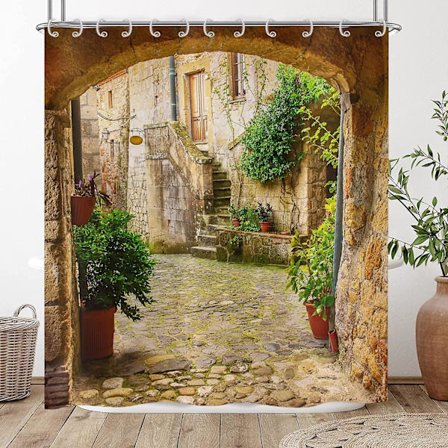 3D Duschdraperi 180x200, Trädgård Växter Landskap Avenue Bild Duschdraperier Italien Utomhus Vattentät Bad Gardiner Tvättbar Polyestertyg Bad