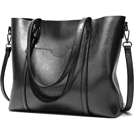 Damehåndvesker Mykt Lær Stor Kapasitet Retro Vintage Topphåndtak Casual Lomme Tote Skuldervesker Svart