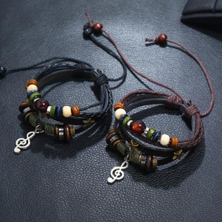 Premium læderarmbånd [flet] til mænd i sort og brun, fantastisk