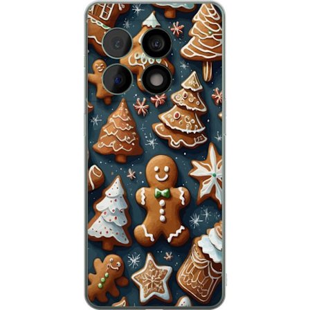 OnePlus 10 Pro Gennemsigtig cover Peberkager formet som træer, mænd og stjerner dekoreret med glasur i et hyggeligt vintermønster, der minder om ju