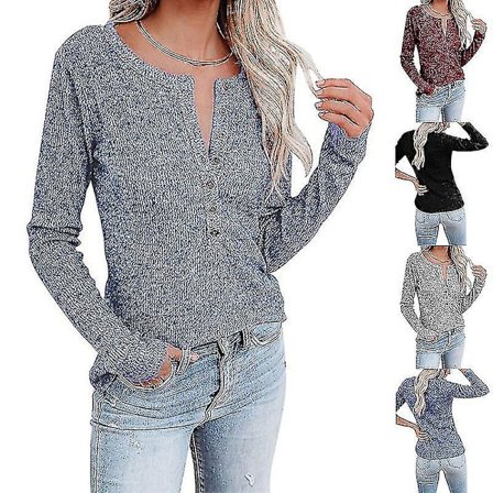 Kvinnors höst-/vintermode V-ringad print Långärmad Casual Lös T-shirt Plus Size