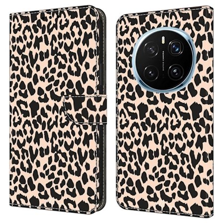 Honor Magic7 Pro 5G Fodral med kortplats Mönster Tryckt Flexibelt+Vegan Läder Flip Telefonskal - Leopardtryck