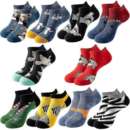 10 paria naisten sukkia, puuvillaa, joustavat, eläin-, hedelmä- ja ruokakuviot, söpöt, hauskat, matalat/korkeat sukat, lahjoja aikuisille naisille ja 