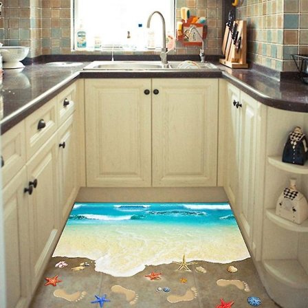 Selvklæbende gulvklæber med strandmønster til indendørs brug