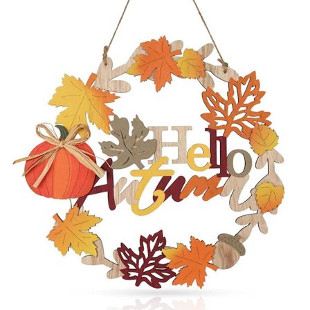 Tre gresskar tegn høstkrans tre dør plate gresskar lønn